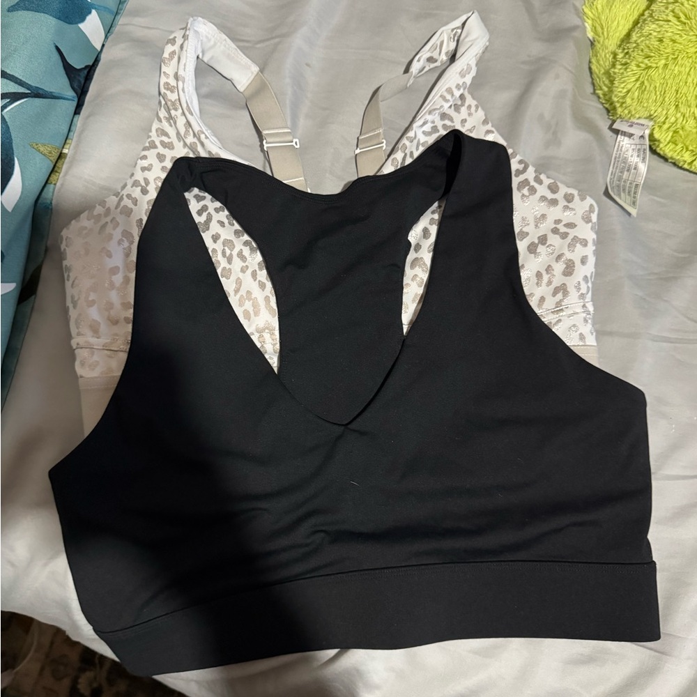 Fabletics Black and White Leopard Print Sports Bras